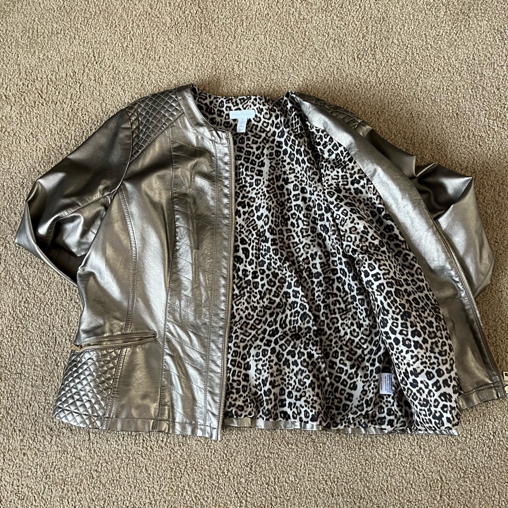Metallic tan colored blazer/jacket. Non Leather Length shoulder to hem 24”. - Picture 2 of 4